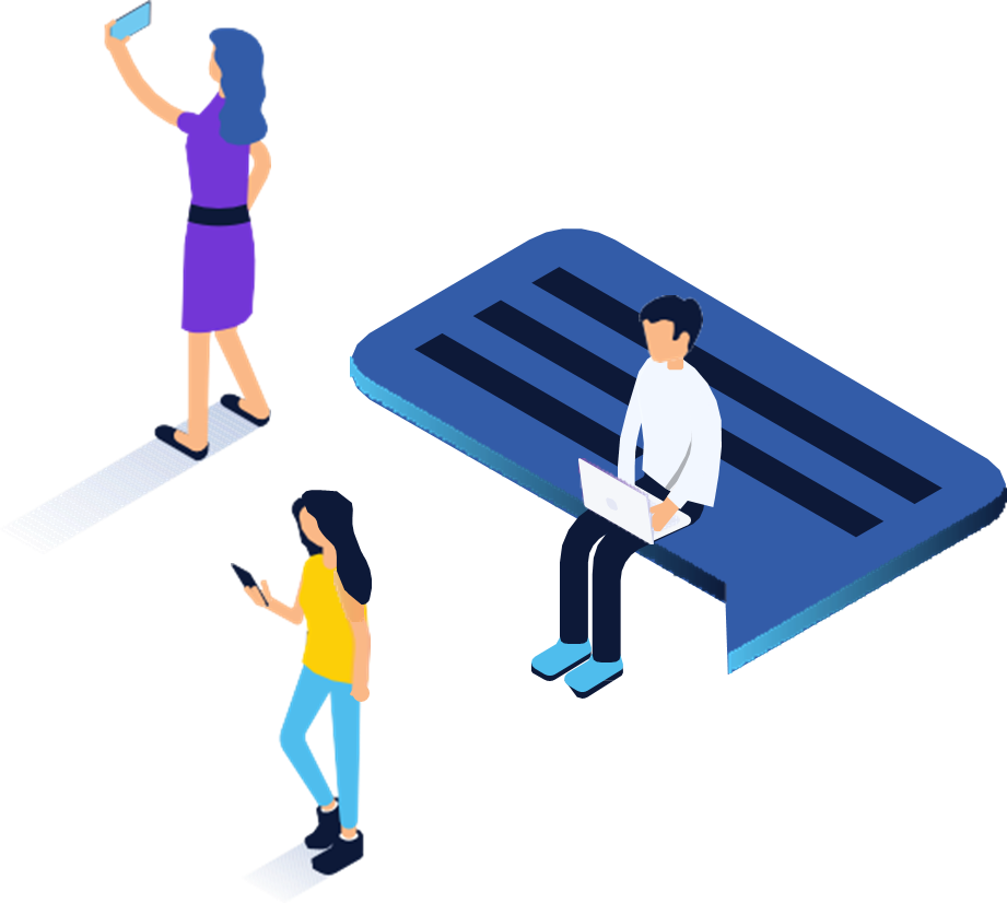 illustration of 3 people on their electronic devices