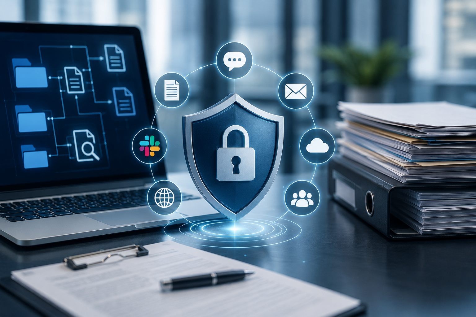 illustration of computer with security symbols