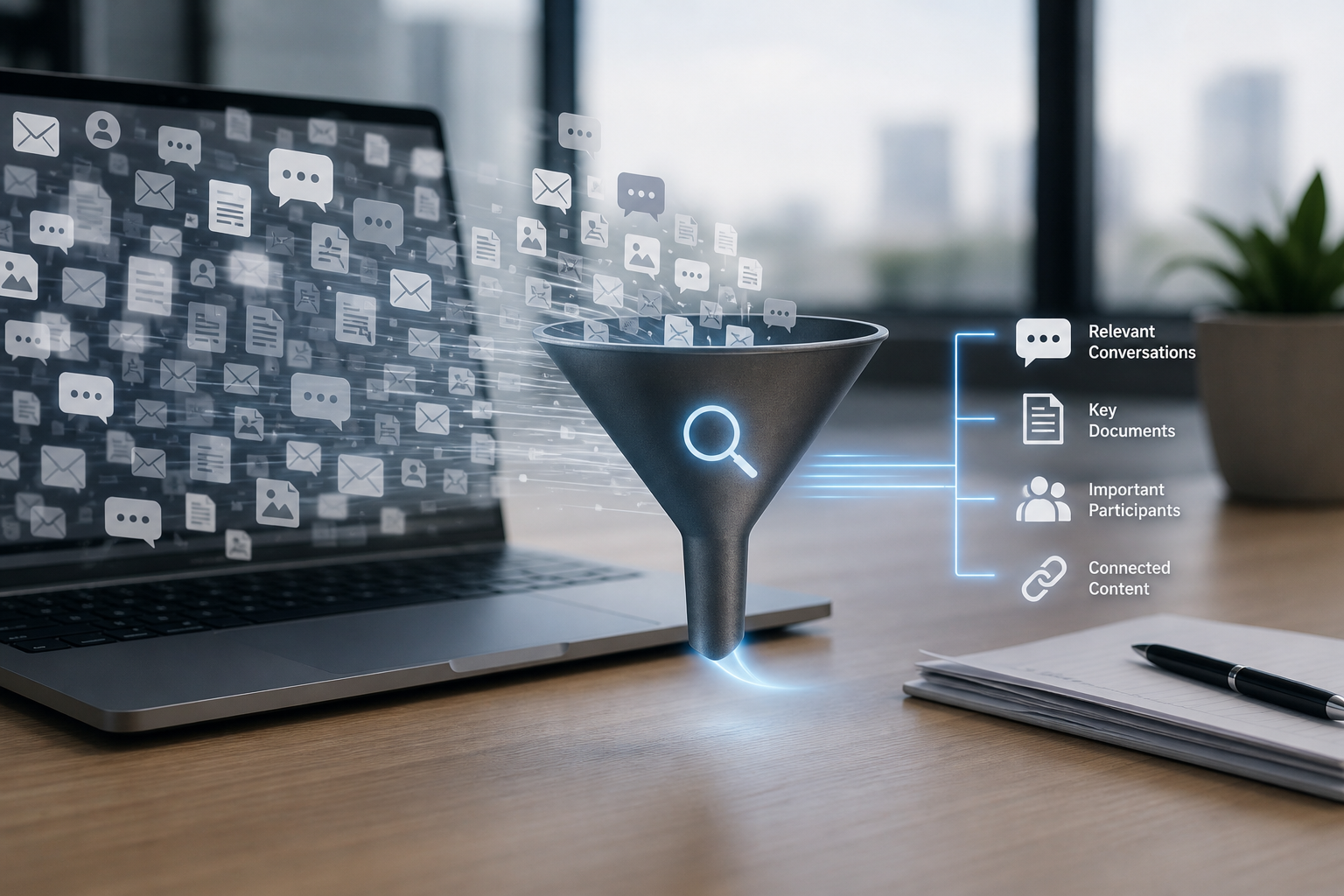 illustration of digital data filtered through a funnel